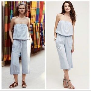 Anthropologie Cloth & Stone Jumpsuit Blue Strapless Chambray Jumpsuit Size Small